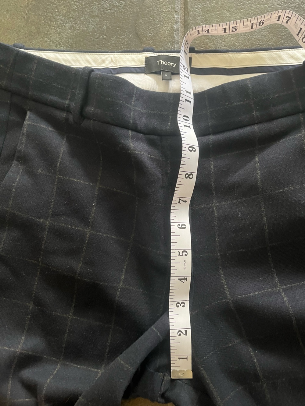 Theory Straight Trouser Navy Windowpane Knit Pants Size 8 Stretch Career Office - Picture 10 of 10